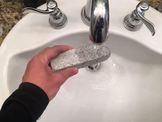 before scrubbing toilet get pumice stone wet